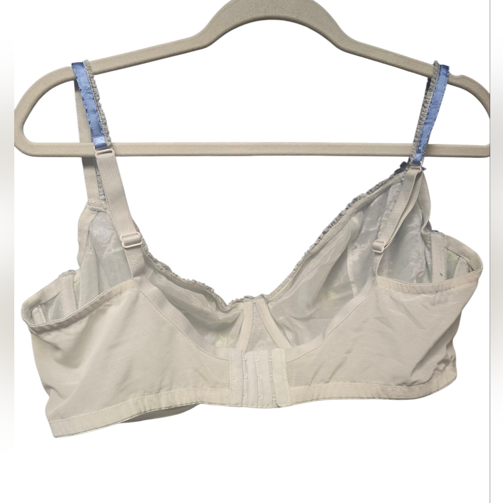 Cacique Elegant Blue Ribbon and Embroidered Cream Mesh Wired Bra 44DD - Picture 4 of 8